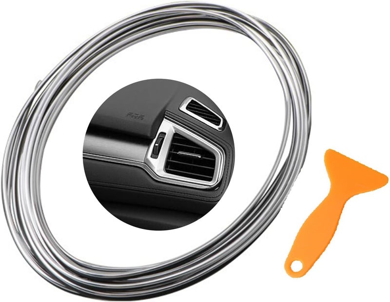 Jitrendo 33 Ft Car Interior Moulding Trim Strips Universal Auto Gap Fillers Including Installing Tool Car Electroplating Decoration Styling Door Dashboard Flexible Strip (Silvery) - Image 1